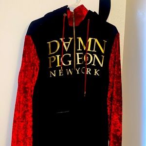 Velvet sleeve hoodie. Black and burgundy.